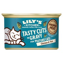 Lily's Kitchen leckere Hühnchen- und Fischstücke für ausgewachsene Katzen, 85 g