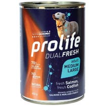 Prolife Dual Fresh Salmone E Merluzzo Freschi Cibo Umido Per Cani Adulti Taglia Media/Grande Lattina 400g-2