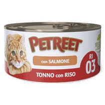 Petreet Thunfischreis mit Lachs Nassfutter für ausgewachsene Katzen 85g Dose-3