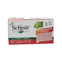 Schesir Multipack Hähnchenfilets mit Rind Nassfutter für Hunde 4x85g-1