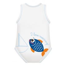 Bimbi Ärmelloser Baby-Body aus Bio-Baumwolle, 0–36 Monate, Blauer Fisch-1