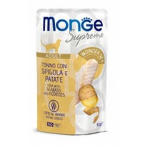 Monge Supreme Thunfischstücke mit Wolfsbarsch und Kartoffeln für ausgewachsene Katzen, 80-g-Beutel-1