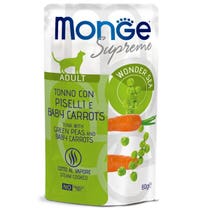 Monge Supreme Thunfischstücke mit Erbsen und Babykarotten für ausgewachsene Katzen, 80-g-Beutel-2