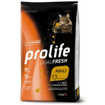 Prolife Cat Dual Fresh Adult Trockenfutter für ausgewachsene Katzen, Rindfleisch, frisches Huhn, Reis, 7-kg-Beutel-1