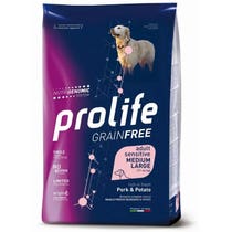Prolife Dog Grain Free Sensitive Trockenfutter aus Schweinefleisch und Kartoffeln für ausgewachsene Hunde, mittlere/große Größe, 10-kg-Beutel-2