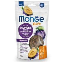 Monge Meat Minis Haarballen-Snacks für Katzen, frischer Lachs mit Pflaume, 50 g-1