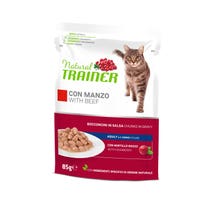 Natural Trainer Katzenhaarballen für Erwachsene mit Rindfleischstücken in Sauce, 85 g-1