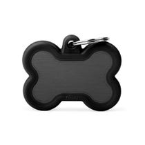 Medaglietta Per Cani E Gatti Personalizzata Osso In Alluminio Nero Con Gomma -1