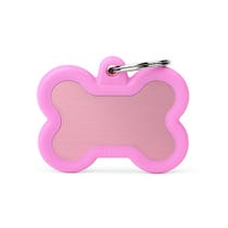 Personalisierter Hunde- und Katzen-ID-Tag aus Knochen in rosa Aluminium mit Gummi-1