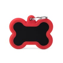 Medaglietta Per Cani E Gatti Personalizzata Osso In Alluminio Nero Con Gomma Rossa-1