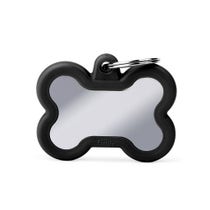 Medaglietta Per Cani E Gatti Personalizzata Osso In Ottone Cromato Con Gomma Nera-1