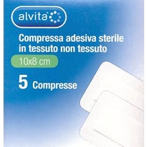 Alvita Compressa adesiva Sterile Compressa adesiva sterile in tessuto non tessuto Formato 5 garze da 10 x 8cm 5 Pezzi-1